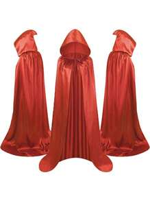 1 pieza Capa negra con capucha para adultos en Halloween, capa de disfraz de una sola capa para bruja, vampiro, demonio, adecuada para varios festivales, fiestas, actuaciones, decoraciones, tela de satén, longitud total 1,7 metros Capa negra