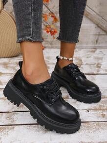 Zapatos Oxford de piel de patente para mujer primavera 2024, mocasines casuales con suela gruesa tipo plataforma, diseño con hebilla, antideslizante y resistente al desgaste, zapatos tipo Mary Jane de moda