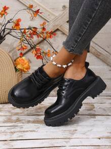 Zapatos Oxford de piel de patente para mujer primavera 2024, mocasines casuales con suela gruesa tipo plataforma, diseño con hebilla, antideslizante y resistente al desgaste, zapatos tipo Mary Jane de moda