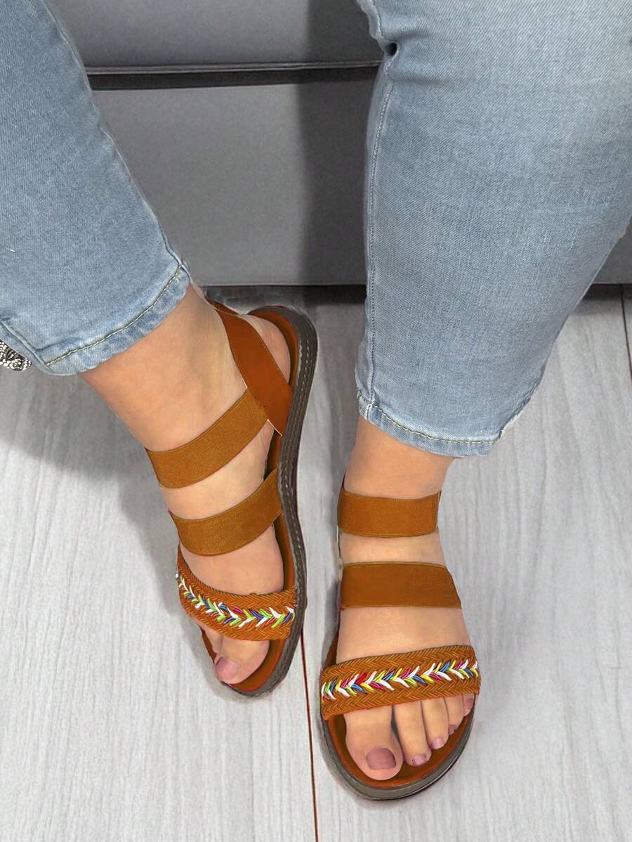 Women's Huarache Sandal With Elastic Colored Straps, Thick Sole, Sizes 22 To 27 (ESAI ELASTICA) - 棕色 - 查看 1