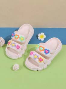 1 Pair Kids Anti-Slip Sandals/Slippers, Colorful Heart Design, Suitable For Outdoor Wear, Toddler/Children Girls,Summer