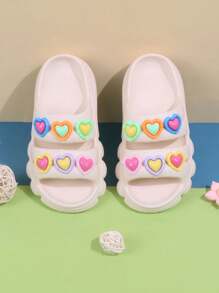 1 Pair Kids Anti-Slip Sandals/Slippers, Colorful Heart Design, Suitable For Outdoor Wear, Toddler/Children Girls,Summer