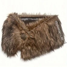 1pc Extra Wide & Thick Faux Fur Viking Medieval Warrior Knight Hooded Cloak, Carnival Party Stage Performance Prop - Multicolor - View 10