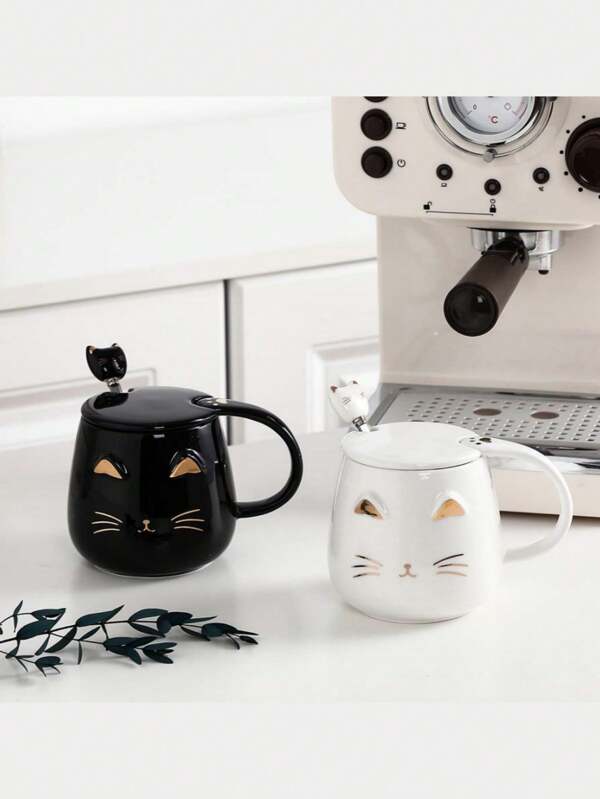 Canecas de café fofas, xícaras de chá artesanais, copos de água, utensílios para bebidas de verão e inverno, presentes, canecas de gato, presentes para amantes de gatos, canecas de cerâmica, canecas inovadoras com tampas e colheres de aço inoxidável, presentes de aniversário para crianças, mulheres e meninas, xícaras de chá fofas de gato feitas à mão, canecas exclusivas de chocolate quente, presentes de Páscoa, presentes de Dia das Mães, presentes de Dia dos Pais, presentes de volta às aulas para estudantes, presentes de formatura, presentes para amigos, presentes para colegas de classe de volta às aulas