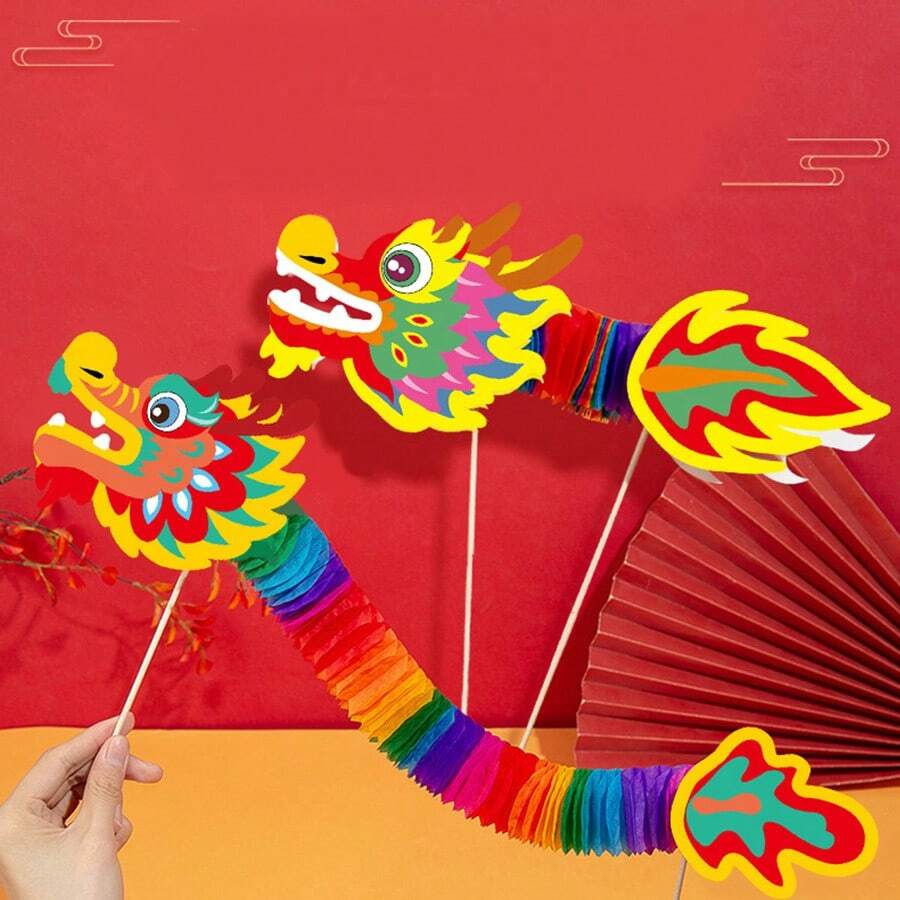 DIY Dragon Craft 8-Pack Chinese New Year Paper Dragon DIY Kits - 3D Hanging  Garland Crafts With Sticks \u0026 Tassels Chinese New Year Decorations, image size:900x900