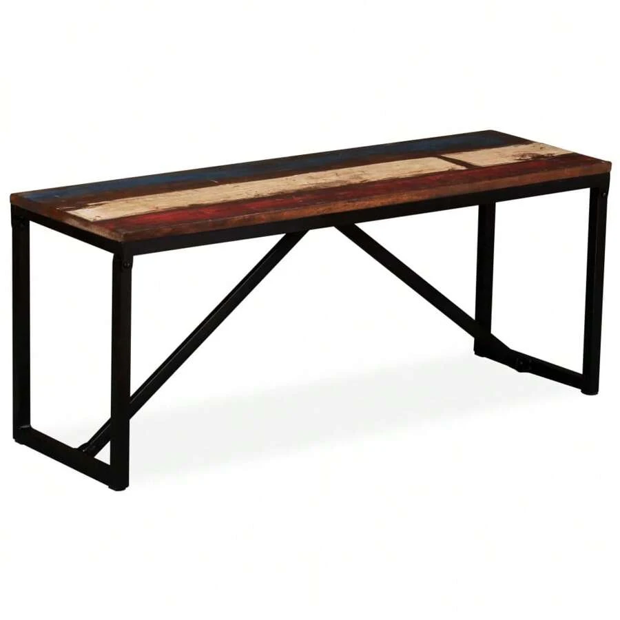 Reclaimed Wood Bench 110cm Rustic Seating For Entryway Living Room Garden Furniture - Multicolor - View 1