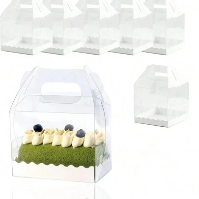 10 piezas Cajas de pastel transparentes de 6x6 pulgadas con asas, cajas de panadería transparentes, cajas de hornear pequeñas, adecuadas para pasteles de 6 pulgadas
