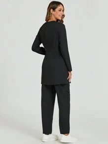 cimmuovere Long Sleeve Solid Color Lab Scrub Uniform Suits Nurse Scrub Uniform Sets For Doctors, Dentists, Clinics, Beauty Salons, Psychologists, With Pockets - Black - View 2