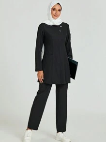 cimmuovere Long Sleeve Solid Color Lab Scrub Uniform Suits Nurse Scrub Uniform Sets For Doctors, Dentists, Clinics, Beauty Salons, Psychologists, With Pockets - Black - View 9