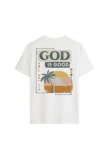 Nieuwe zomerslogan voor dames: T-shirt met ronde hals en korte mouwen en palmboomprint, veelzijdig voor dagelijks gebruik en modieuze vakantiestijl. Grafische T-shirts, vakantie-outfits voor dames, zwarte top voor dames.