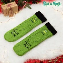 Rick & Morty Fluffy Socks Soft And Warm Slipper With Non Slip Grip Pads One Size Gift - Green - View 5