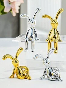 2pcs Gold And Silver Squatting Rabbit Statue ABS Electroplated Reflective Material With Adhesive Base, Used For Home Living Room, Dining Room, Bedroom, Hall, Kitchen, Bathroom, Cabinet, Bookshelf, Desktop Decoration, Office, Car Decoration, Can Also Be Used For Adhesive Tissue Boxes, Alarms, Refrigerators, Mirrors, Boxes And Other Household Items, Birthdays, Celebrations, Christmas, Holiday Decoration