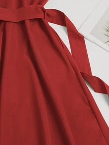 New Style Short-Sleeved Red Elegant Casual Shirt Dress For Autumn, Winter, Spring And Christmas Summer - Burgundy - View 6