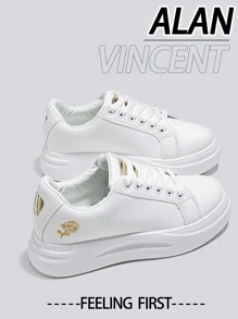 Alan Vincent White Shoes For Women 2025 New Casual And Versatile Women's White Shoes Ladies Flat Sneakers With Gold Rose Embroidery And Comfortable Pair With Various Pants And Jeans Lightweight, Wear-Resistant And Non-Slip - White - View 7
