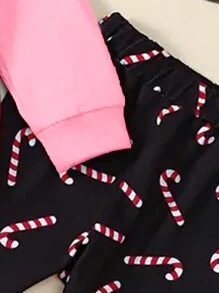 Conjunto de 2 peças de roupa de Natal para meninas - "MFRRY" com estampa de letras, moletom de manga comprida e calças flare estampadas por toda parte, casual, outono/inverno