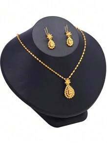 Conjunto de joyas chapado en oro de 22K, aretes y collar de boda de moda árabe, decoración para fiestas de noche para mujer, joyería de lujo