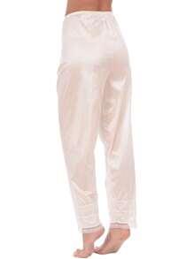 Women's Silk Pettipants Slip Ankle Length Snip-It Pant Liner Satin Culotte Slip Elastic Waistband Lace Sleep Pants - 香檳色 - 查看 4