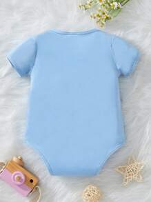Baby Boy Slogan & Phone Design Printed Short Sleeve Bodysuit - Blue - View 2