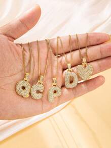 Dây chuyền mặt đá Rhinestone trang sức, dây chuyền xương đòn phong cách tối giản của Châu Âu và Mỹ, dây chuyền bóng bay sinh nhật chữ trơn - Vàng - Xem 6
