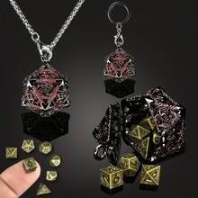 7pcs Mini Antique Metal Icosahedron D20 Dice Set - Portable Keychain Necklace With Hollow Case, Perfect For D&D Role Play Games - Unique Gift For Gamers,Adult Party Games Suitable For Halloween/Christmas/Thanksgiving
