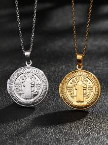 Custom Necklace Stainless Steel Vintage Round Cross Pendant Virgin Mary Saint Necklace