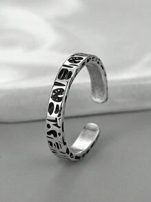 1 件男士单时尚开口戒指，炫酷编织链环，复古仿银色调