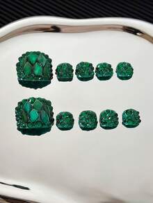 10片/包 镶钻方形脚趾甲贴纸，手工制作，采用彩色透明水钻和闪粉设计，可重复使用，闪亮美甲贴花，女士适用 - 綠色 - 查看 9