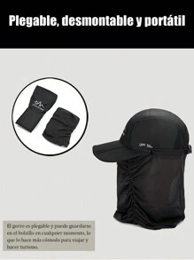1 pieza sombrero de verano plegable contra rayos uv con máscara facial solar desmontable, sombrero de protección solar al aire libre para pesca de sol para golf respirable para hombres y mujeres, sombrero de sol para exteriores en la playa, rápido, manténgase fresco y elegante ligera y resistente a los rayos uv contra el polvo y el viento, máscara colgante transpirable con sensación de hielo de malla, máscara de protección del cuello. - Negro - Ver 12