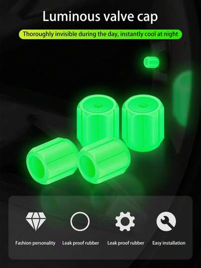 4pcs/Set Multi-Color Luminous Car Tire Valve Caps, Strengthened Glow Lighting Valve Stem Caps For Motorcycle, E-Bike Tire Valve Caps With Self-Luminous Design
