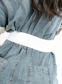 1 件女式宽腰带闭合松紧腰带金属扣装饰复古高腰连衣裙腰带，黑色 - 腰封 - 查看 9