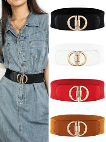 1 件女式宽腰带闭合松紧腰带金属扣装饰复古高腰连衣裙腰带，黑色 - 腰封 - 查看 1