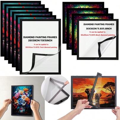 1pc Moldura de pintura magnética de diamante, Moldura de pintura de diamante em tela, Moldura de arte de diamante macio autoadesiva adequada para paredes e janelas