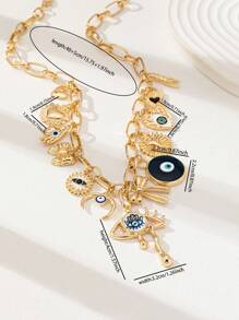 1 件邪眼蝴蝶结心形吊坠项链，金色多吊坠女士项链，哈玛萨手月亮吊坠项链，女士礼物，吊坠珠宝，情人节礼物情人节，妈妈，母亲，母亲节，礼物 - 彩色 - 查看 3