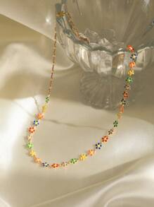 1pc Fresh & Sweet Countryside Style Colorful Oil Drop Floral Stainless Steel Necklace, Delicate & Cute Daisy Pendant Necklace Suitable For Women For Daily Wear, Dating, Shopping - Colorful - View 2