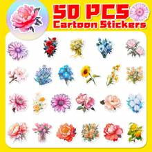 50 piezas de stickers con estampados florales para regalos, cajas de regalo, decoración de plantas y flores, stickers DIY, etiquetas, pegatinas de flores frescas surtidas, pegatinas de dibujos florales, stickers para decoración de scrapbooking - Multicolor - Ver 4