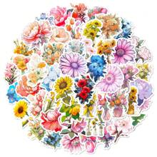 50 piezas de stickers con estampados florales para regalos, cajas de regalo, decoración de plantas y flores, stickers DIY, etiquetas, pegatinas de flores frescas surtidas, pegatinas de dibujos florales, stickers para decoración de scrapbooking - Multicolor - Ver 2