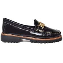 Women's Tractor Moccasin In Black Leather, Shiny Patent Leather With Gold Metal - Via Cléia - 黑色 - 查看 2