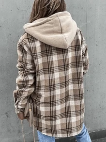 Chaqueta tipo camisa ligera con capucha de cuadros para mujer, para primavera y otoño