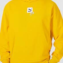 Puma Men's Loose Fit Long Sleeve Hooded Sweatshirt - Yellow - View 4