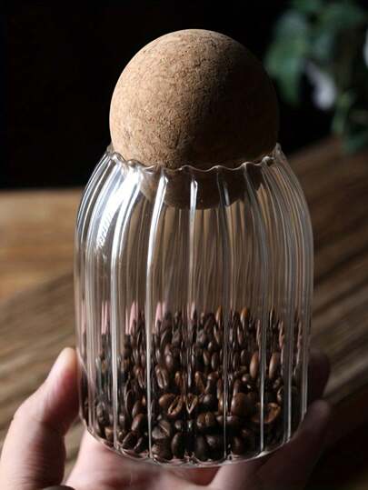 1pc Glass Food Storage Jar With Airtight Soft Cork Lid, Transparent Food Storage Container For Kitchen, Pantry, Tea, Coffee, Sugar, Flour, Spices, Grains, Nuts, Candy, Cookies, Kitchen Accessories