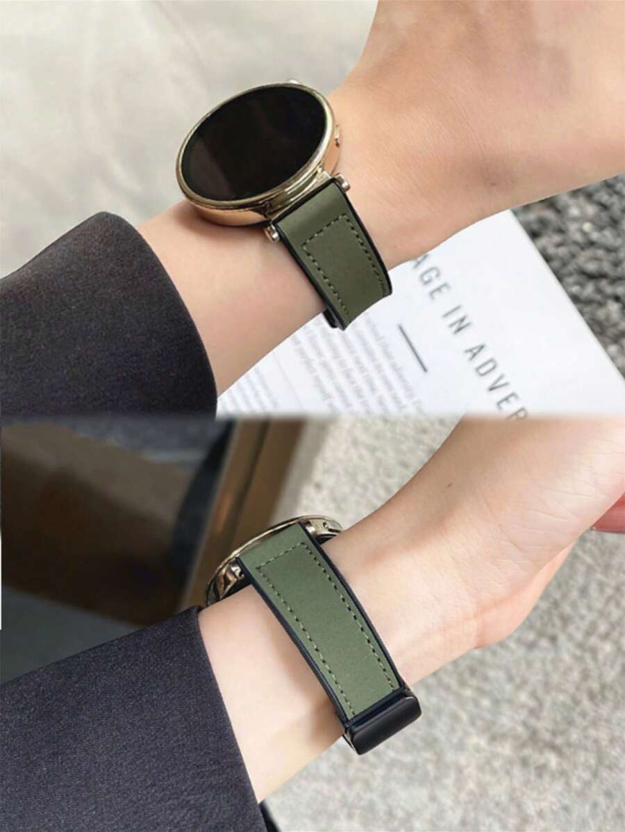 1 条硅胶皮革磁性表带，适用于华为、Fitbit Versa 2/1、Galaxy Watch 6 5 4 40mm 44mm、Galaxy Watch 5 Pro 45mm/Watch 6 4 Classic 42mm 46mm 43mm 47mm/Active 2，男女皆宜，适合 20mm 和 22mm 表带 - 綠色 - 查看 1