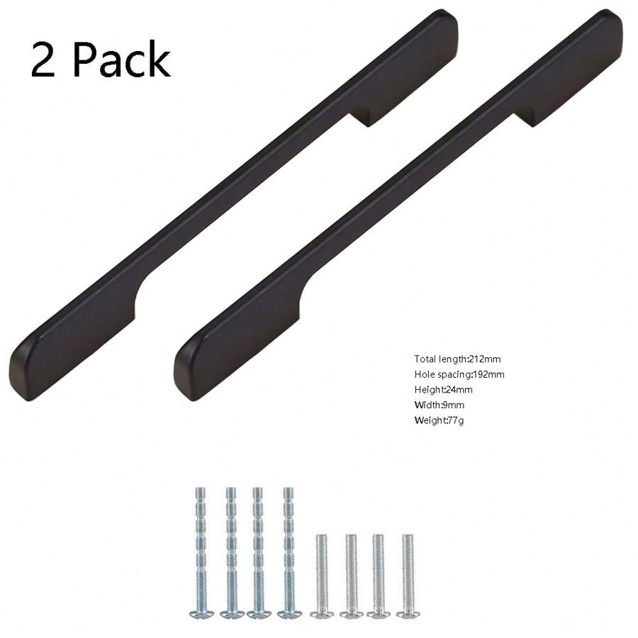 2 Pack Matte Black Cabinet Handles-7.56 Inch/192mm Screw Spacing Drawer Pulls, Durable Black Cabinet Hardware, Modern Cabinet Pulls For Kitchen Cabinets Bedroom Bathroom Dresser Drawer