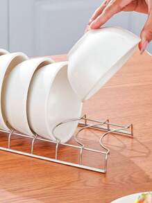 1pc Single Layer Stainless Steel Bowl Storage Rack - Black - View 3