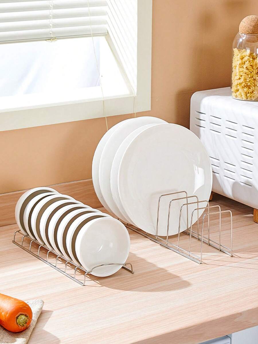 1pc Single Layer Stainless Steel Bowl Storage Rack - Black - View 1