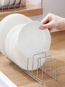 1pc Single Layer Stainless Steel Bowl Storage Rack - Black - View 2