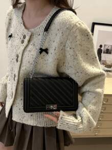 女士斜挎包 皮革绗缝单肩包 配链条肩带 时尚手拿包 女士晚宴包