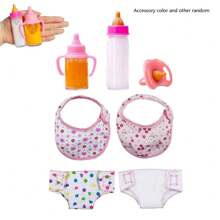 Magic-flaskset för nyfödd baby, inklusive liten flaska, nappdocka, disksked, dockblöja & haklapp, flaska med försvinnande mjölk- och juiceeffekt, bästa presenten till semester och födelsedag (slumpmässig färgpåse och andra föremål)