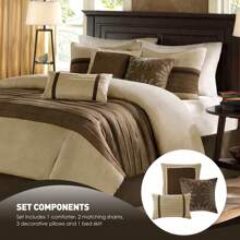 Palmer 棉被套装，7 件/套轻质条纹棉被，适合所有季节，仿麂皮设计棉被，带枕套，装饰枕头，柔软床裙，有黑色/蓝色/绿色/自然色/紫色/红色可选，全尺寸/大号双人床/特大号双人床/加州特大号双人床