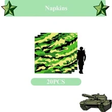 Zestaw 10/20 szt. kamuflażowych wojskowych patriotycznych naczyń na imprezę, zawiera 7"/9" talerze imprezowe z wzorem kamuflażowym, serwetki kamuflażowe, kubki papierowe kamuflażowe, odpowiednie na przyjęcia urodzinowe, pikniki, spotkania rodzinne, zjazdy weteranów, obchody rocznicowe