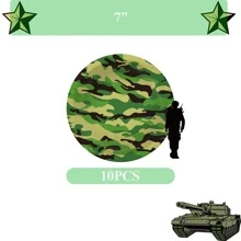 Zestaw 10/20 szt. kamuflażowych wojskowych patriotycznych naczyń na imprezę, zawiera 7"/9" talerze imprezowe z wzorem kamuflażowym, serwetki kamuflażowe, kubki papierowe kamuflażowe, odpowiednie na przyjęcia urodzinowe, pikniki, spotkania rodzinne, zjazdy weteranów, obchody rocznicowe